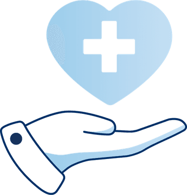 Hand symbol holding a heart to symbolise support