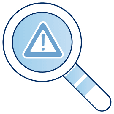 Icon of a magnified glass with a hazard symbol inside
