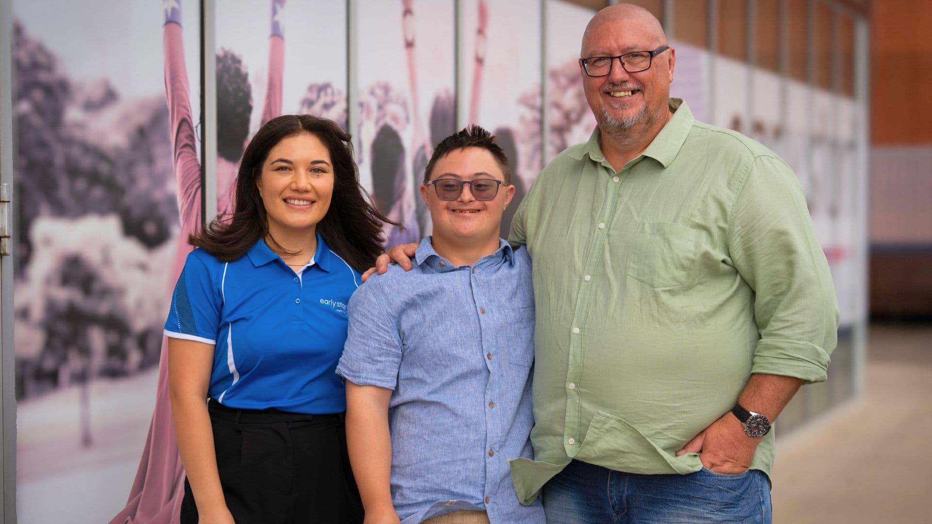 Kyra from Early Start Australia with Liam and his dad Casey