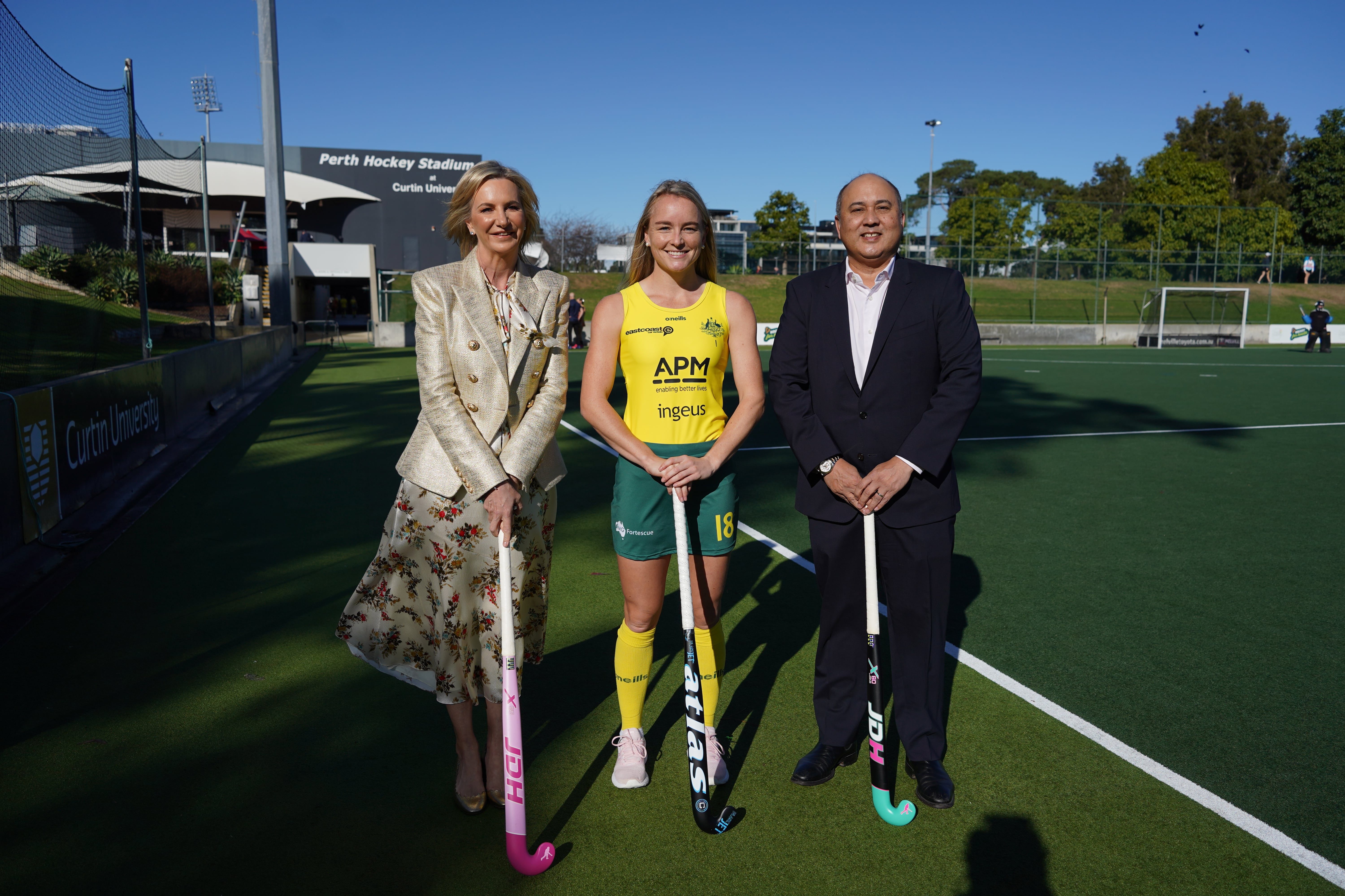 Megan Wynne and Michael Anghie at the launch of APM's Hockey Australia sponsorship.