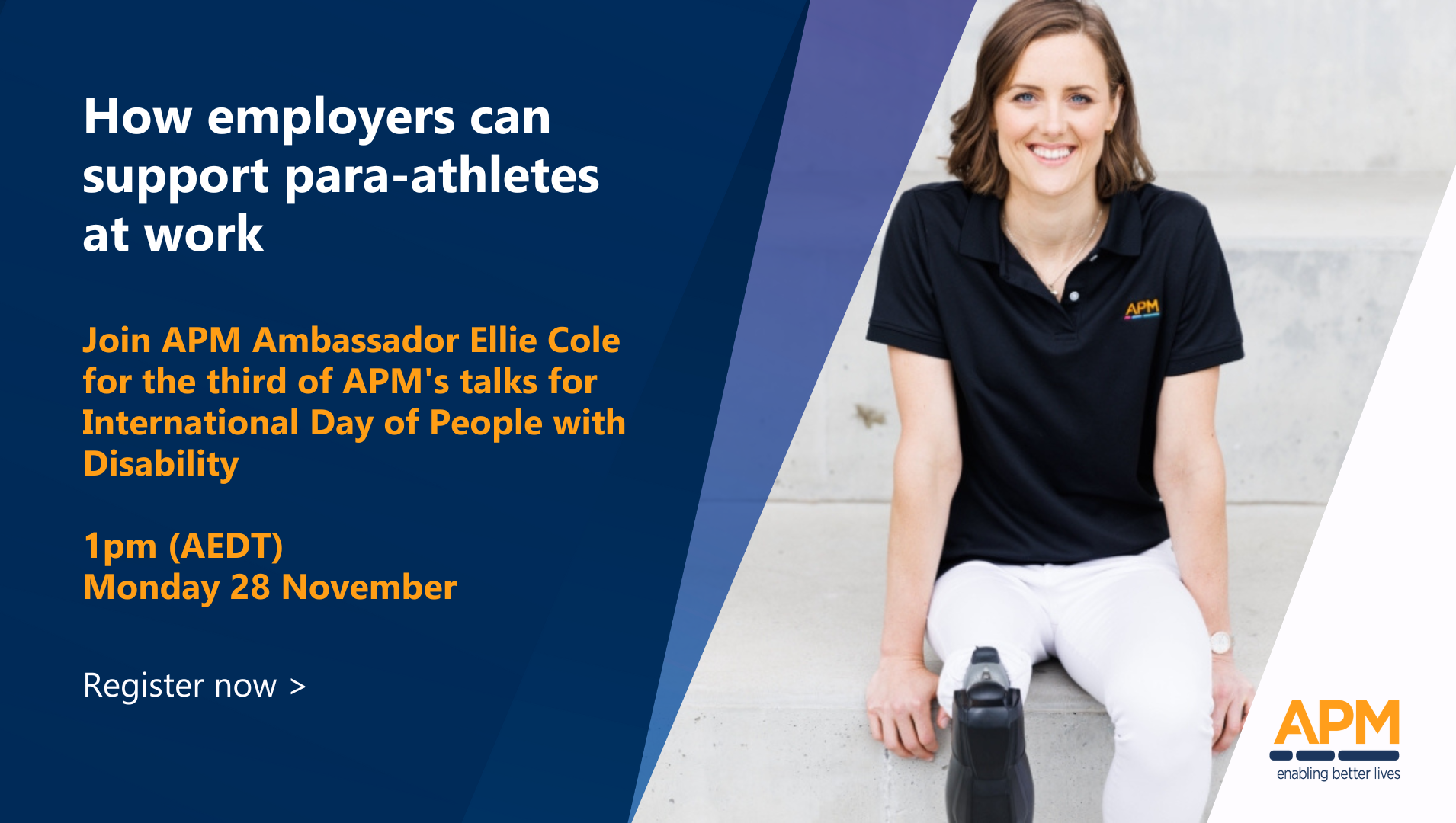 Webinar from Paralympian and APM Ambassador Ellie Cole OAM takes place on 28 November