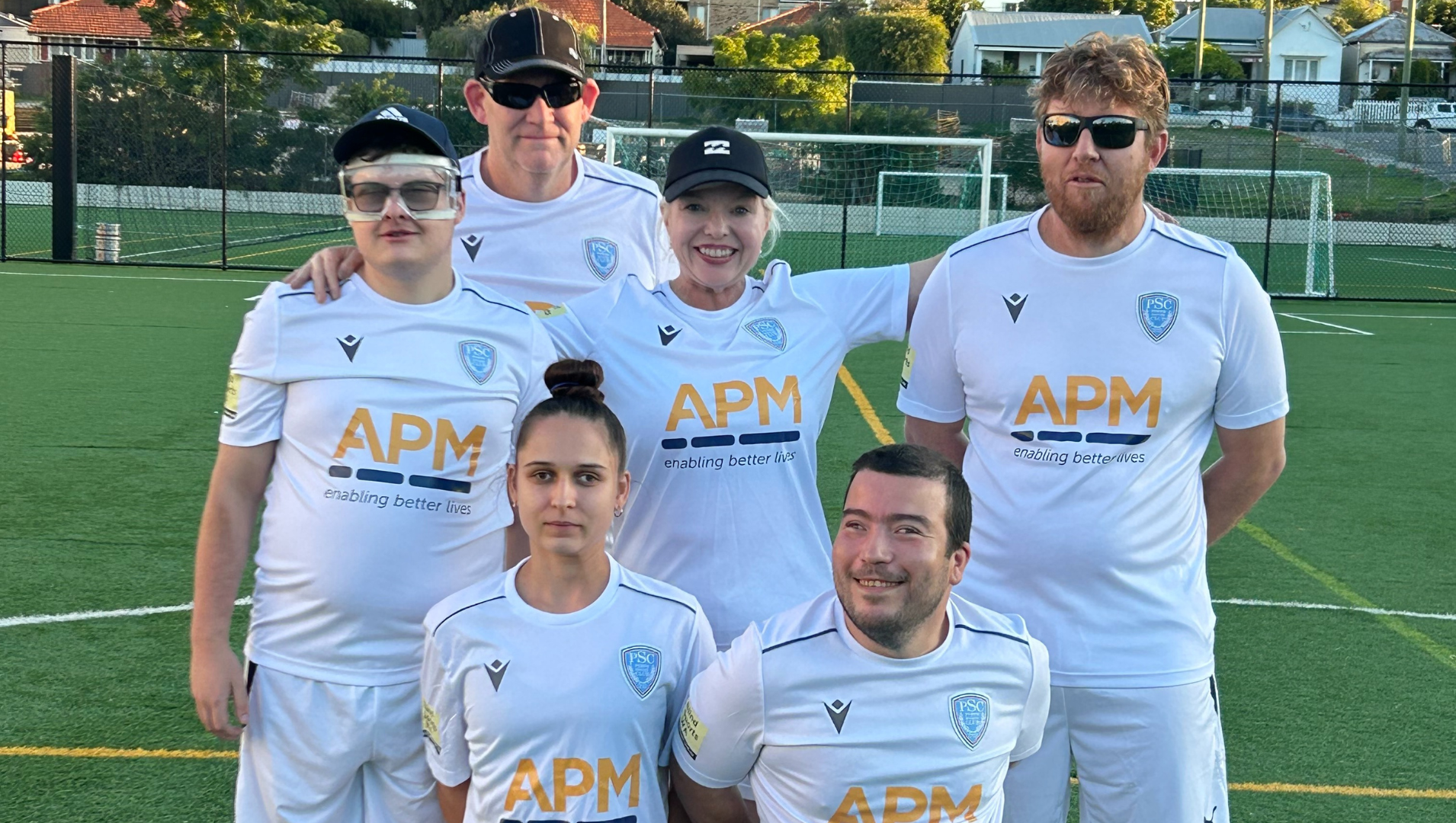 Members of the Perth soccer club blind futsal team