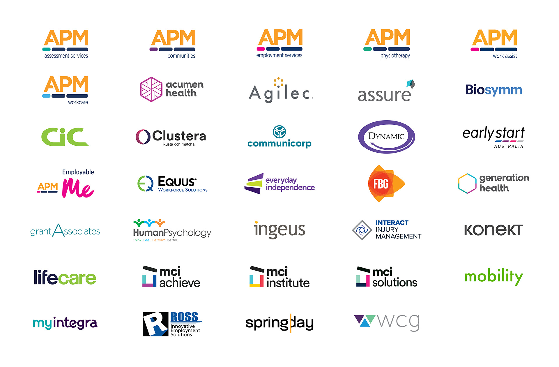 Logos of all businesses in the APM Group
