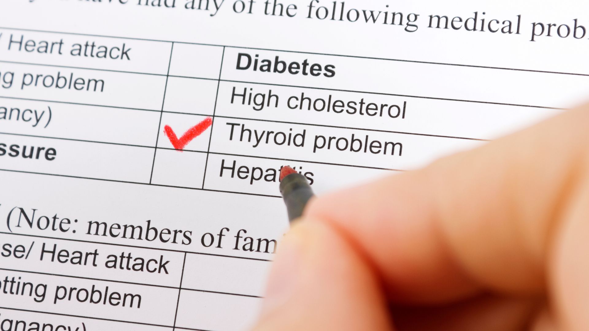 A medical form with thyroid problem ticked