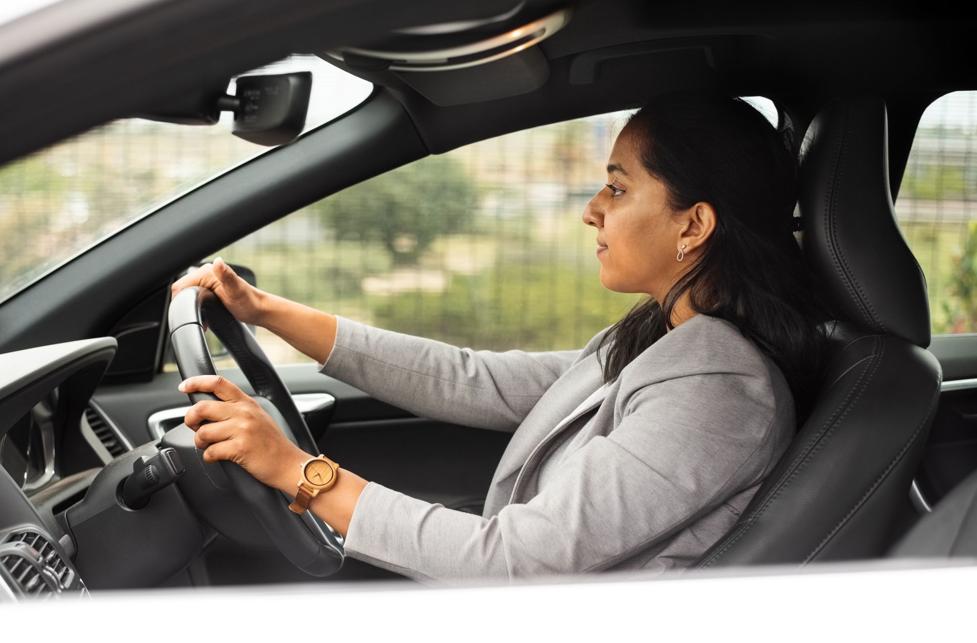 Woman driving car
