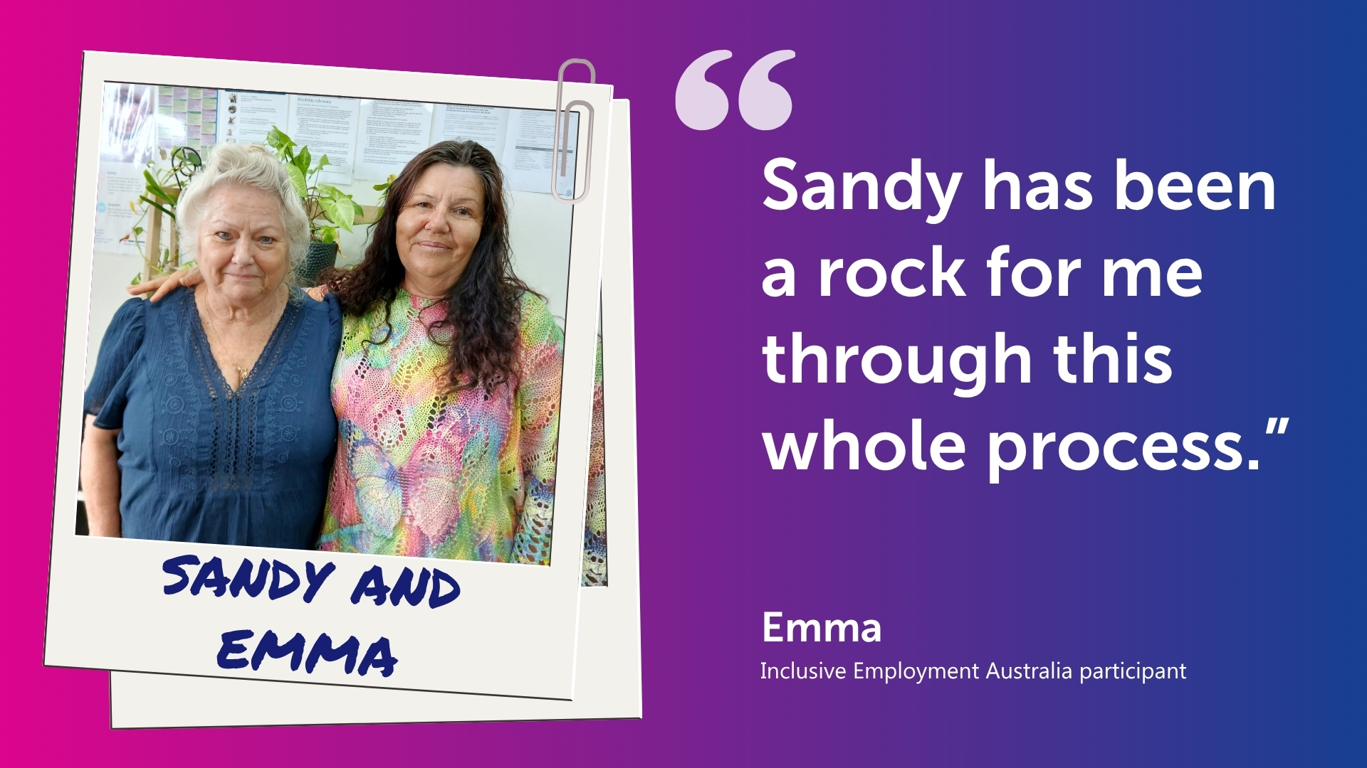 Emma and Sandy celebrate Emma's successful employment outcome through Inclusive Employment Australia.