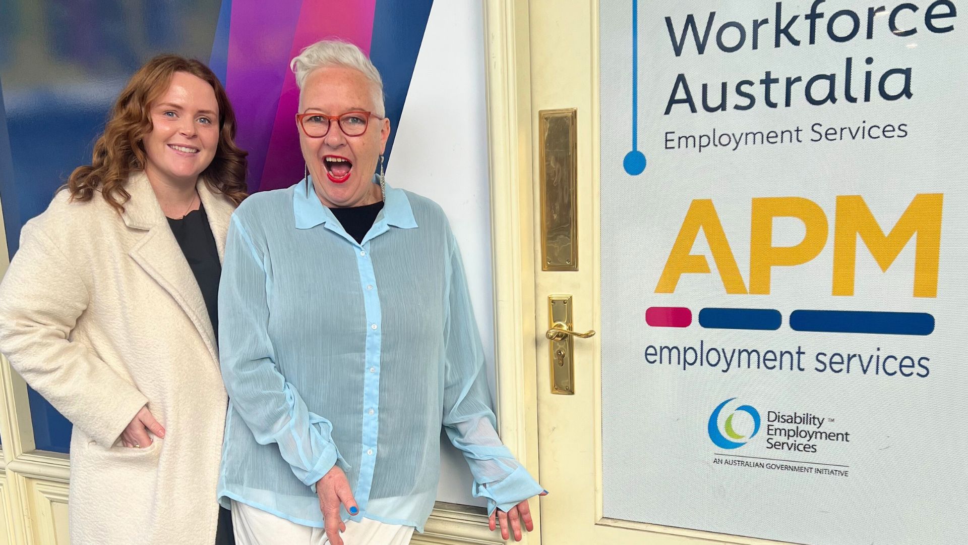 Leah and Claire outside an APM branch
