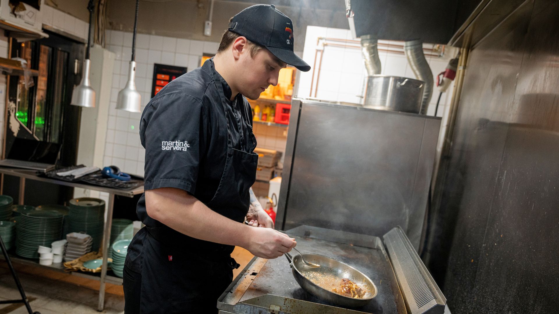 Victor working in a professional kitchen in Sweden