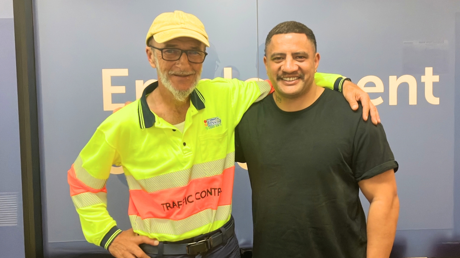 Zelko and APM Employment Consultant Virg celebrate Zelko's successful transition into full-time employment.