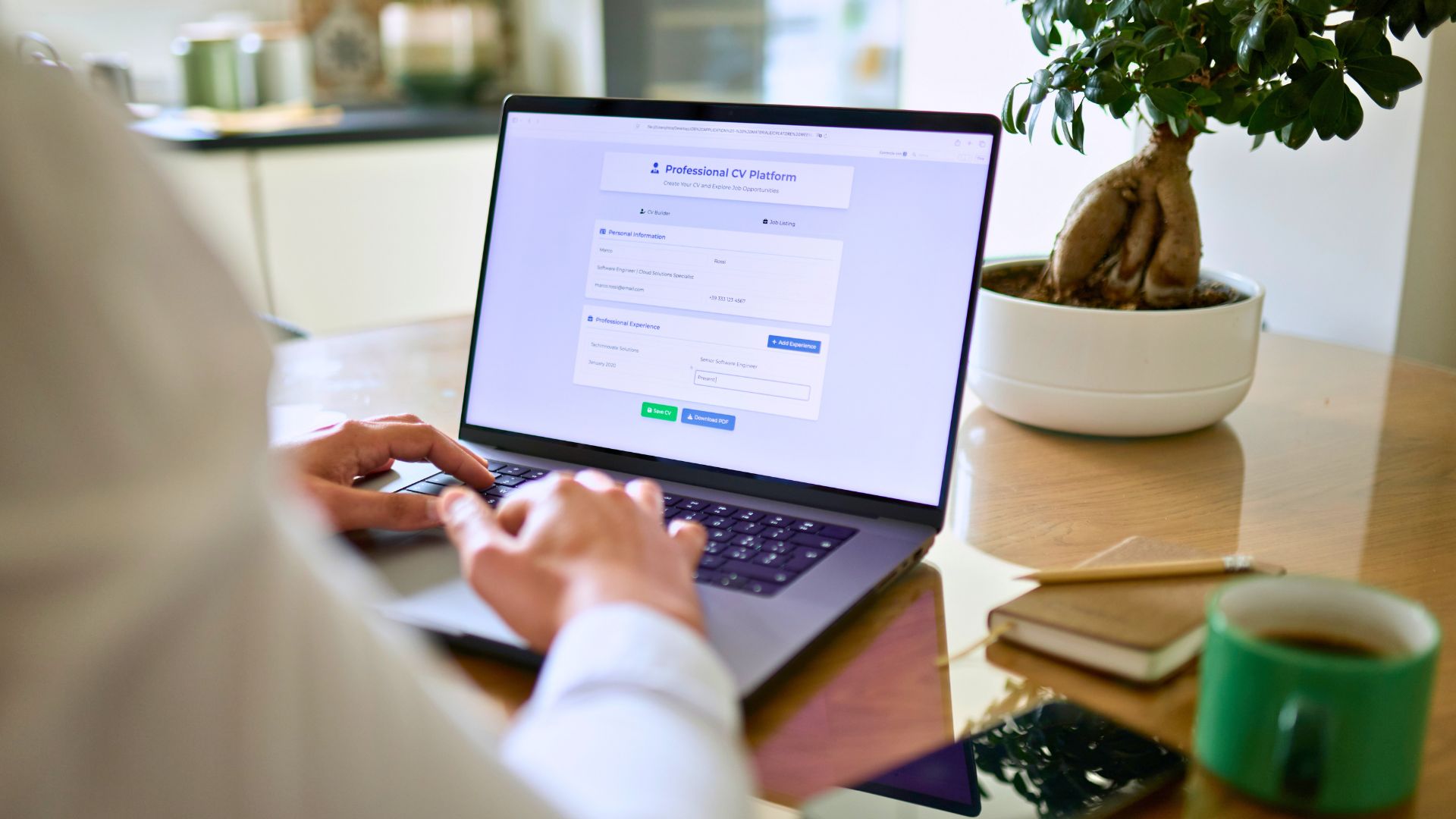 Person updating their professional profile online while job searching.